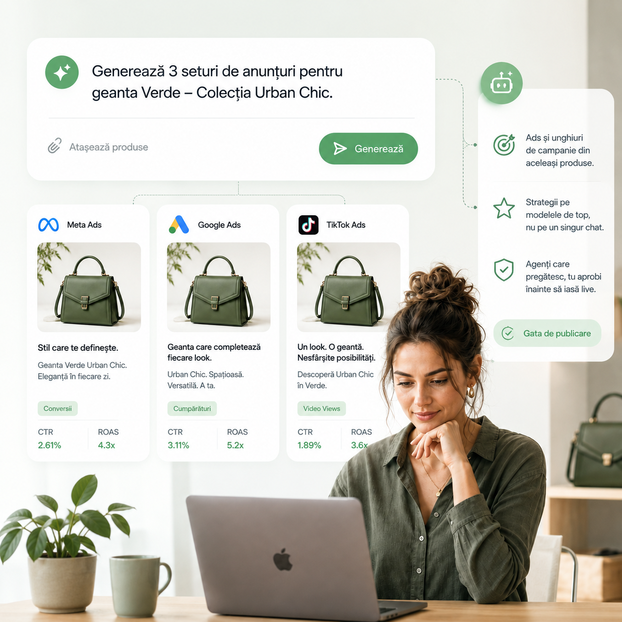 Ads and campaign strategy generated in DIMA from your shop catalog