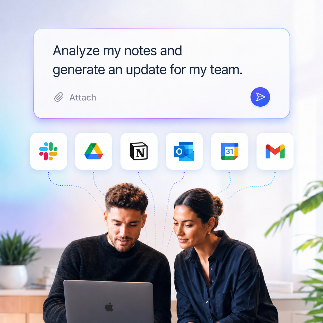 Ask in Company Chat and pull context from Slack, Drive, Notion, Outlook, Calendar and Gmail